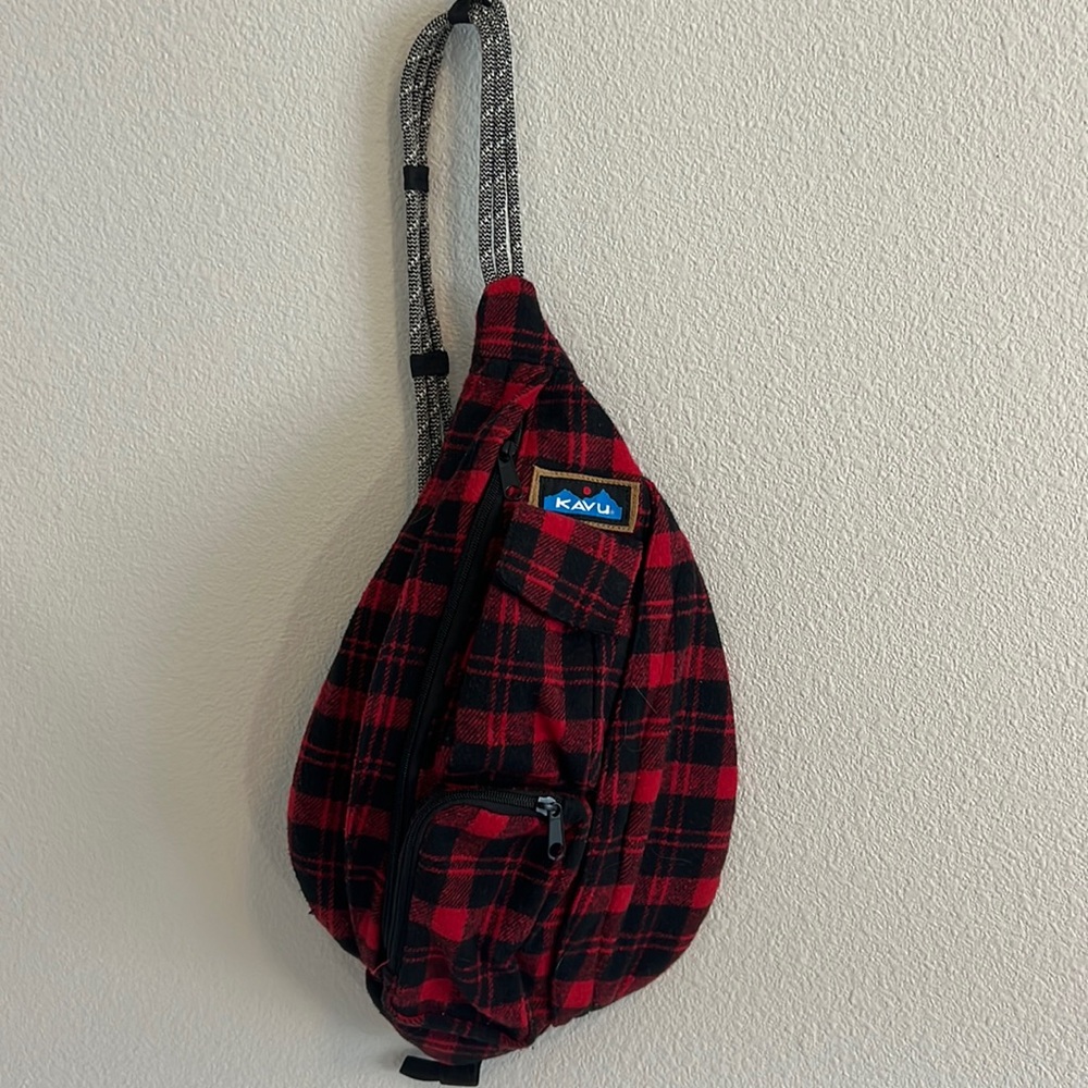 Red plaid Kavu crossbody bag. Never used